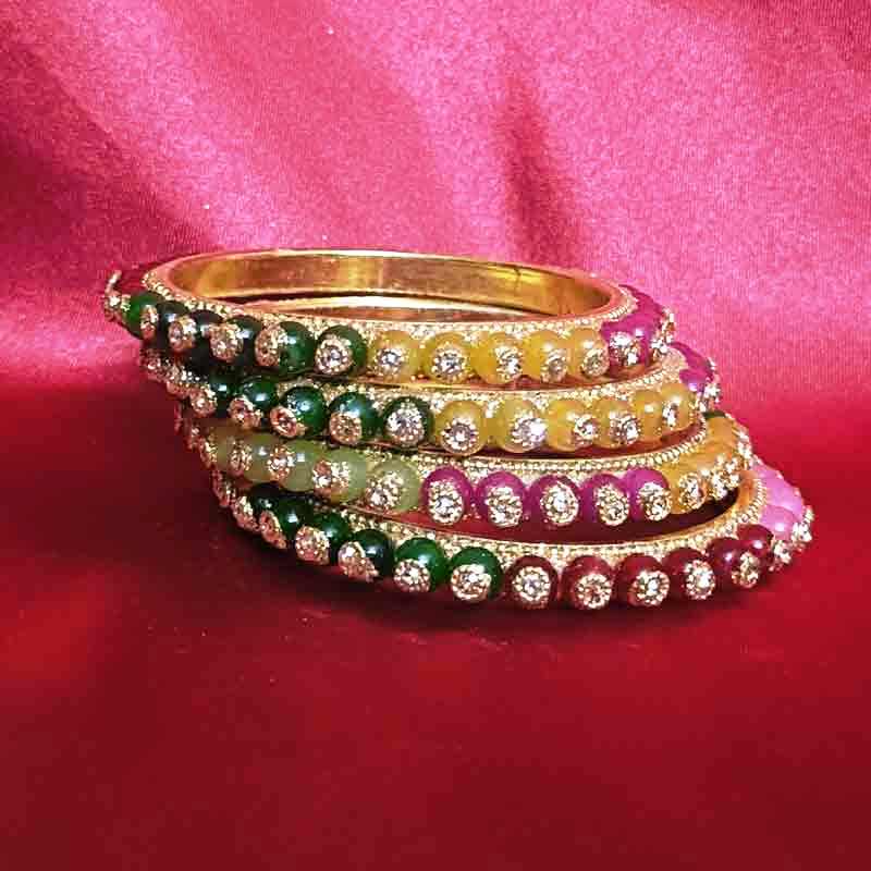 Multi-Color Stone Studded Bangles Set for Women & Girls | Traditional Gold-Toned Bridal Jewellery | Elegant Ethnic Indian Accessories