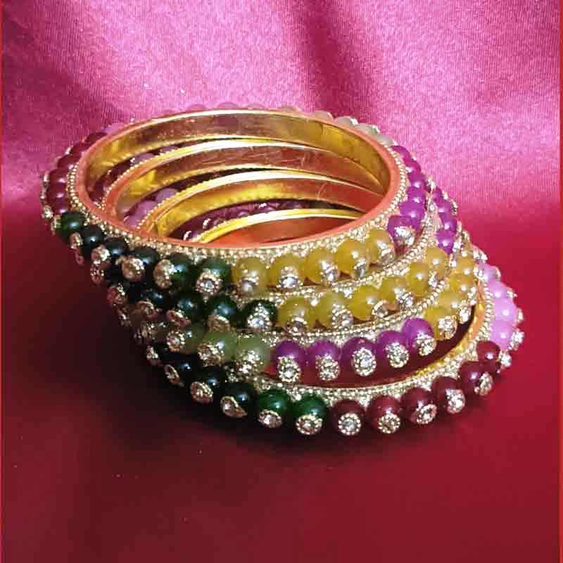 Multi-Color Stone Studded Bangles Set for Women & Girls | Traditional Gold-Toned Bridal Jewellery | Elegant Ethnic Indian Accessories