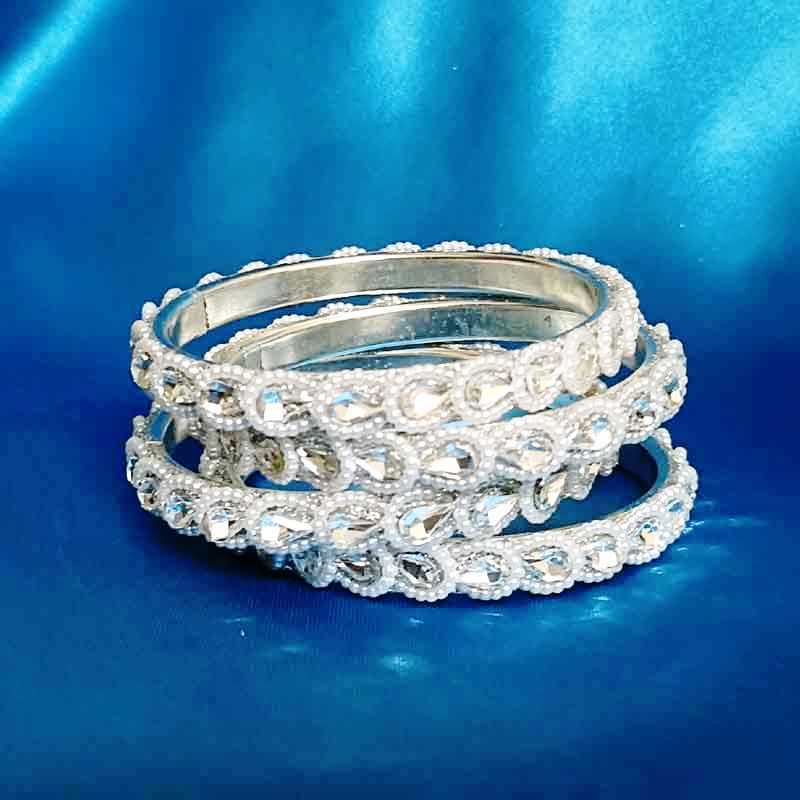 Newly arrived Metal Base Golden Bangles Adorned with Artificial Tear Drop Stones Pair of 2