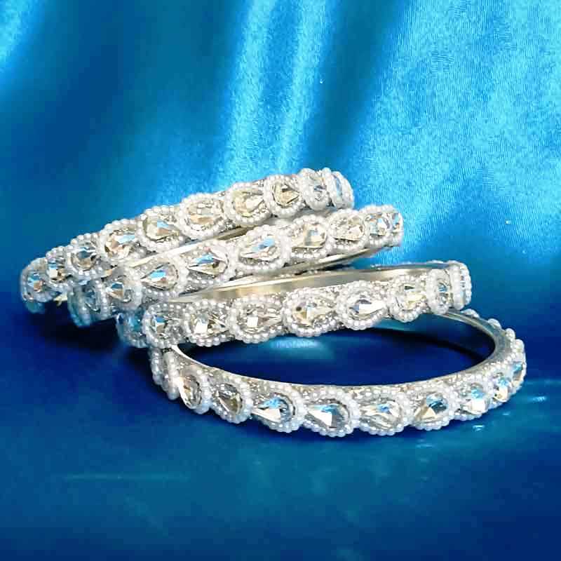 Newly arrived Metal Base Golden Bangles Adorned with Artificial Tear Drop Stones Pair of 2