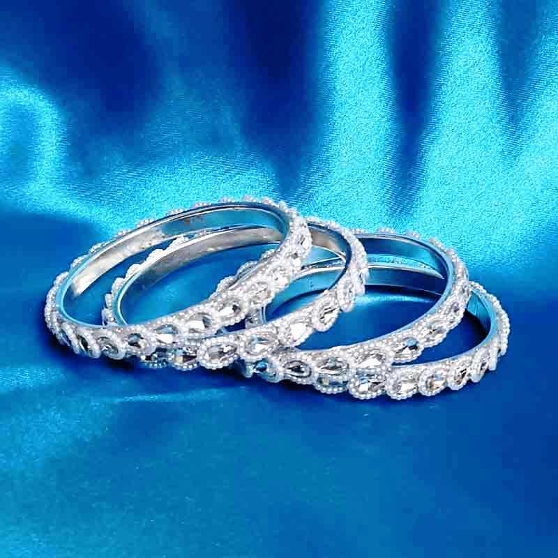 Newly arrived Metal Base Golden Bangles Adorned with Artificial Tear Drop Stones Pair of 2