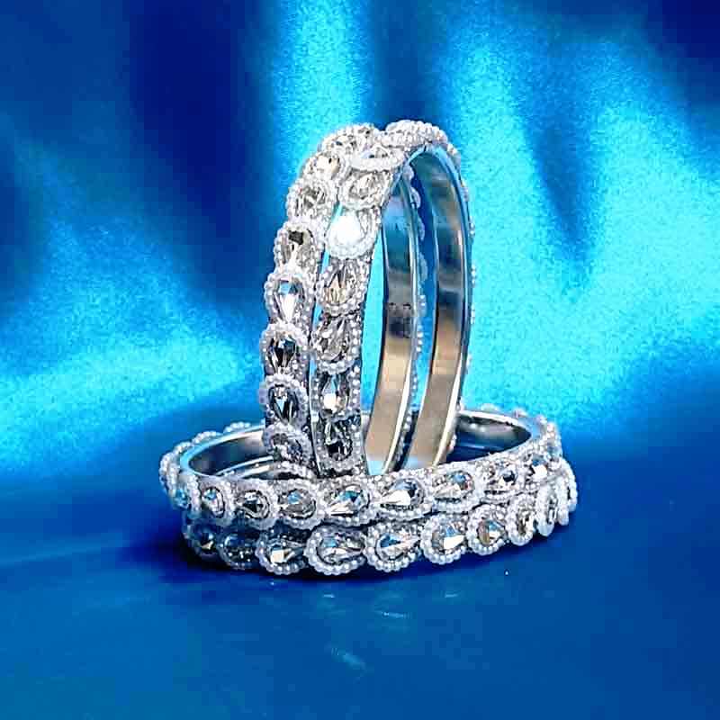 Newly arrived Metal Base Golden Bangles Adorned with Artificial Tear Drop Stones Pair of 2