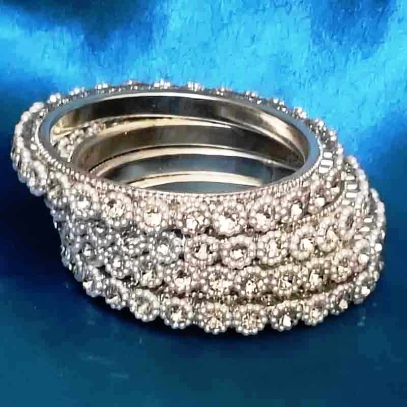 Latest Metal Base Silver Toned Bangles Adorned with Artificial Stones and Beads