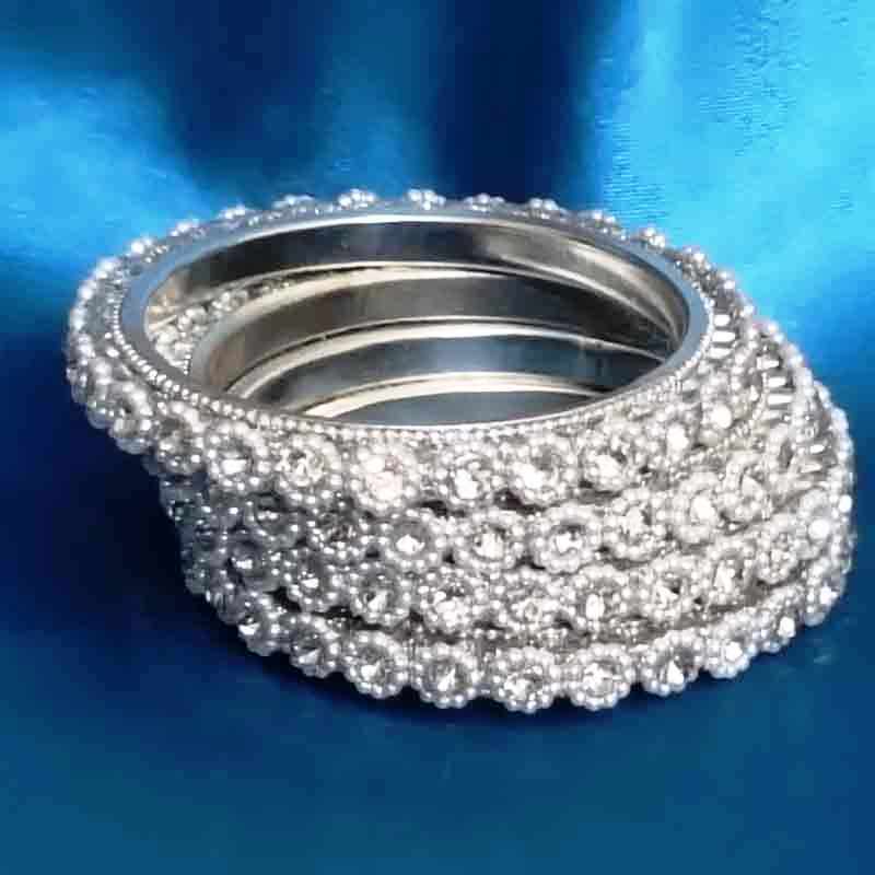 Latest Metal Base Silver Toned Bangles Adorned with Artificial Stones and Beads