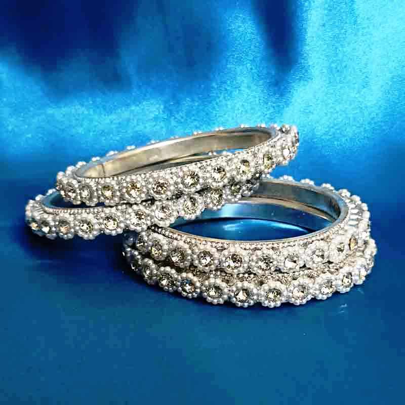Latest Metal Base Silver Toned Bangles Adorned with Artificial Stones and Beads