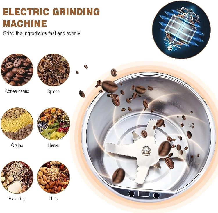 Portable Electric Spices and Coffee Bean Grinder | Stainless Steel Blade | Fast Grinding for Coffee, Herbs, Nuts & Seeds | Compact & Easy to Clean