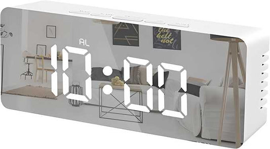 Digital Alarm Clock, LED Display Clock Best Makeup Bedroom Mirror Travel Alarm Office Bedroom Clock, Alarm Clock with Snooze, Dimmer Control