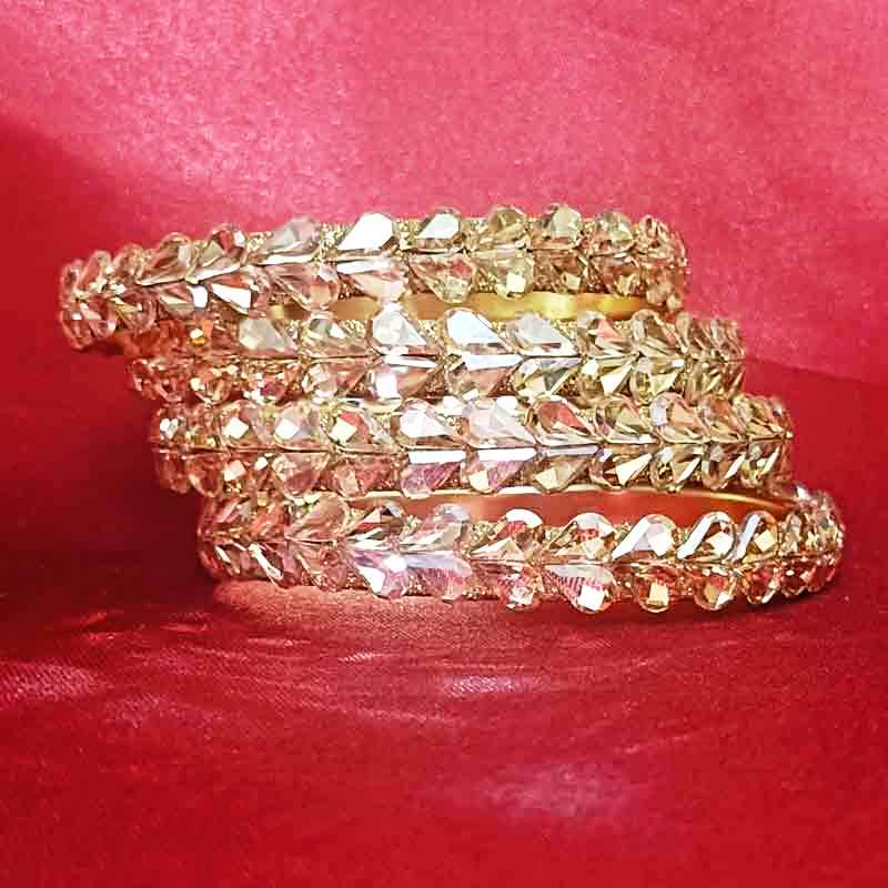 Latest Metal Base Silver Toned Bangles Adorned with Artificial Tear Drop Stones and Beads Pair of 2