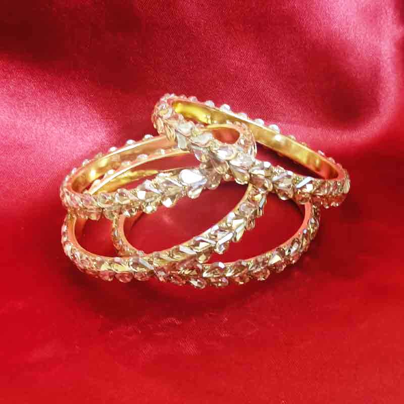 Latest Metal Base Silver Toned Bangles Adorned with Artificial Tear Drop Stones and Beads Pair of 2