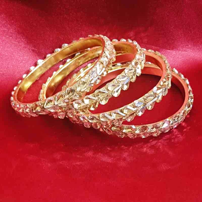 Latest Metal Base Silver Toned Bangles Adorned with Artificial Tear Drop Stones and Beads Pair of 2