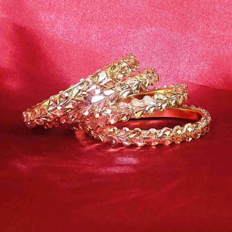 Latest Metal Base Silver Toned Bangles Adorned with Artificial Tear Drop Stones and Beads Pair of 2