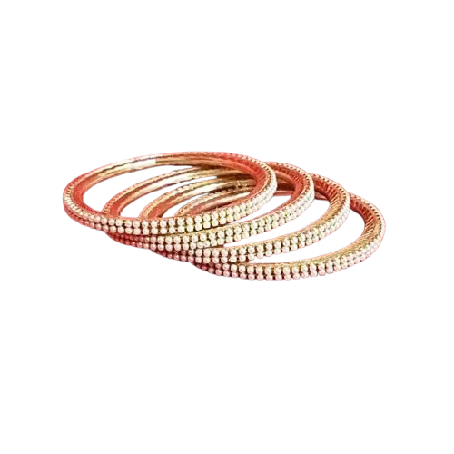 Freshly arrived Metal Base Golden Bangles Adorned with Artificial Moti Pair of 2