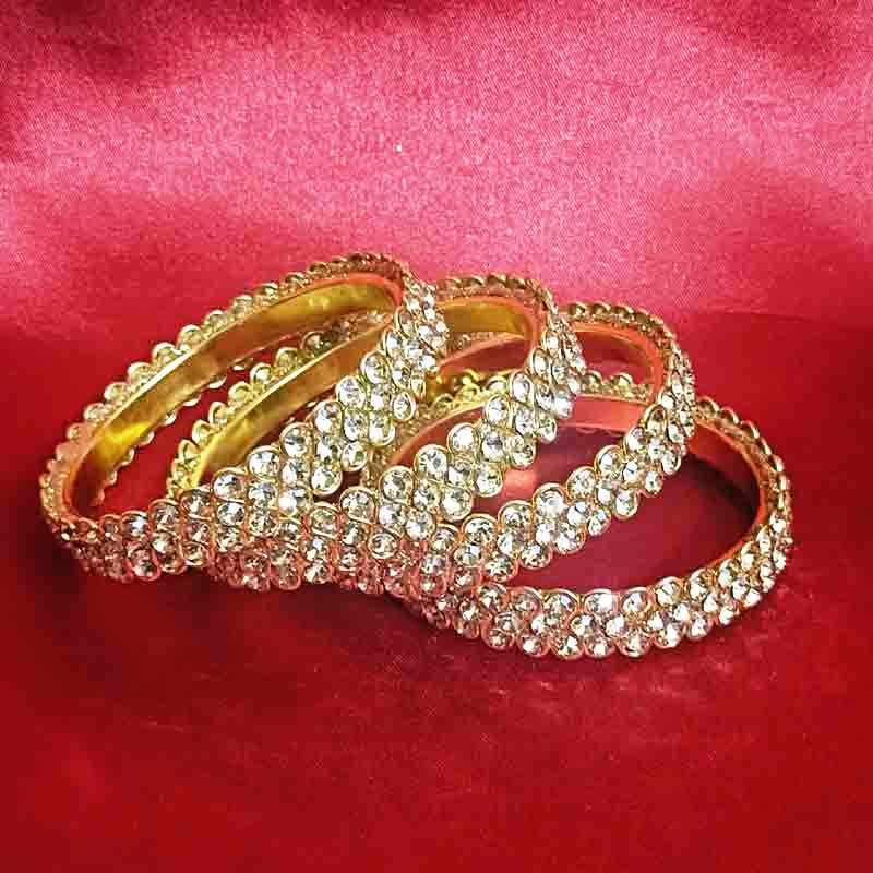 Gold-Toned Crystal Studded Bangles Set for Women & Girls | Elegant Traditional & Wedding Jewellery | Sparkling Stone-Studded Bridal Bangles