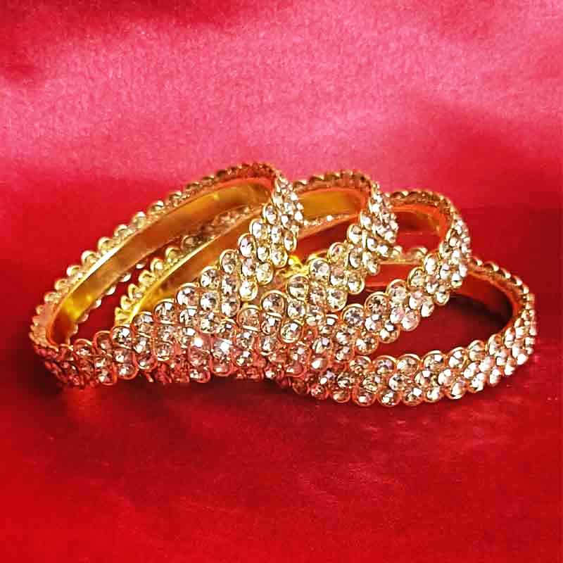 Gold-Toned Crystal Studded Bangles Set for Women & Girls | Elegant Traditional & Wedding Jewellery | Sparkling Stone-Studded Bridal Bangles