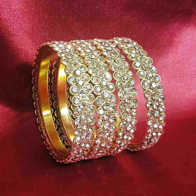 Gold-Toned Crystal Studded Bangles Set for Women & Girls | Elegant Traditional & Wedding Jewellery | Sparkling Stone-Studded Bridal Bangles