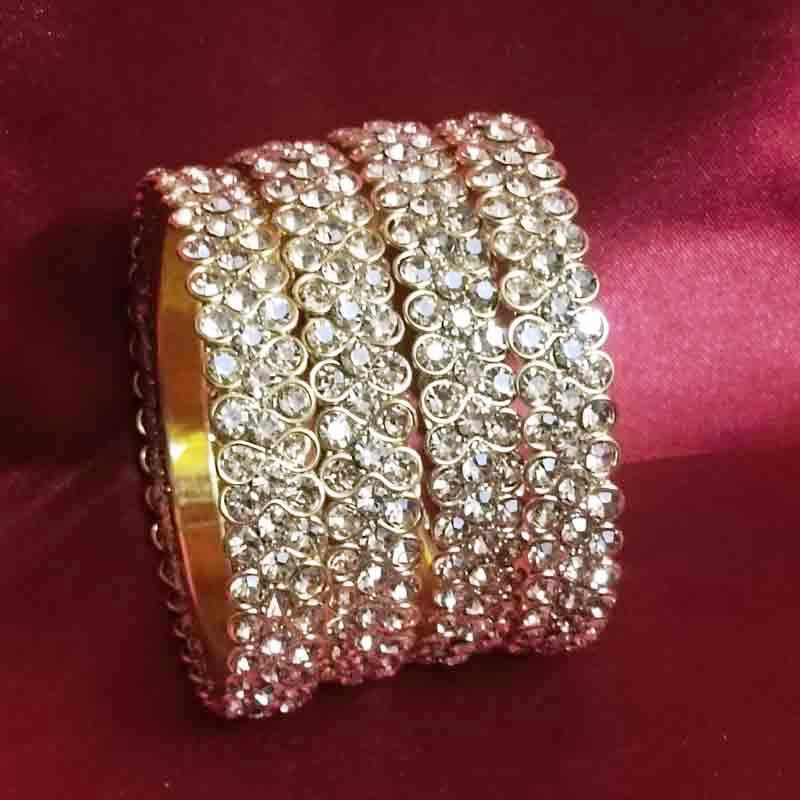 Gold-Toned Crystal Studded Bangles Set for Women & Girls | Elegant Traditional & Wedding Jewellery | Sparkling Stone-Studded Bridal Bangles
