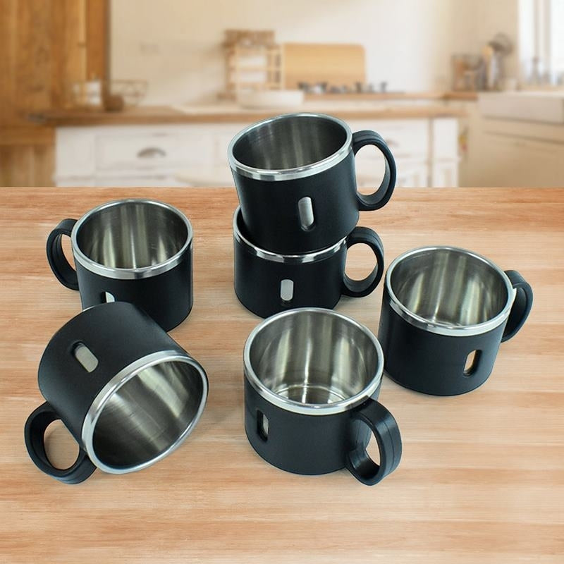 Apex Premium Stainless Steel Desk Mug Set - Set of 6, 150ml Each, Durable & Elegant for Tea/Coffee
