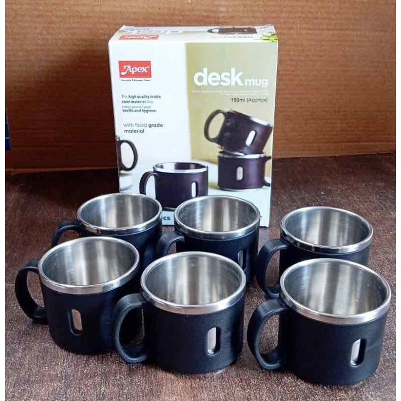 Apex Premium Stainless Steel Desk Mug Set - Set of 6, 150ml Each, Durable & Elegant for Tea/Coffee