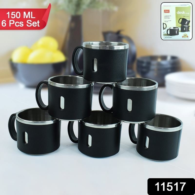 Apex Premium Stainless Steel Desk Mug Set - Set of 6, 150ml Each, Durable & Elegant for Tea/Coffee