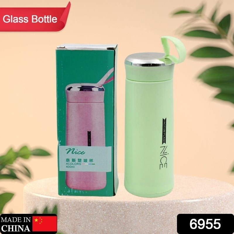 Nice Leak Proof 400ml Glass Water Bottle | Portable Reusable Drinking Bottle with Silicone Sleeve & Lid | Eco-Friendly BPA-Free Water Bottle
