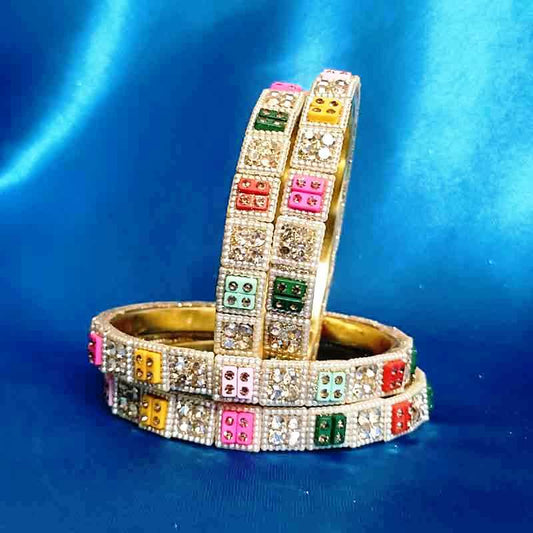 Multi-Color Stone Studded Bangles for Women & Girls | Gold-Toned Traditional Partywear & Wedding Jewellery