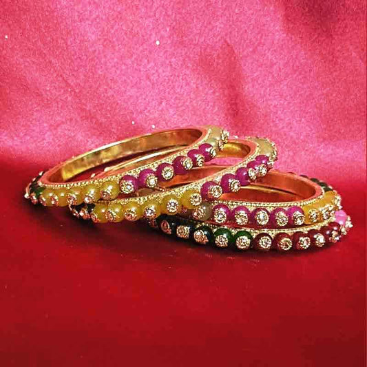 Multi-Color Stone Studded Bangles Set for Women & Girls | Traditional Gold-Toned Bridal Jewellery | Elegant Ethnic Indian Accessories