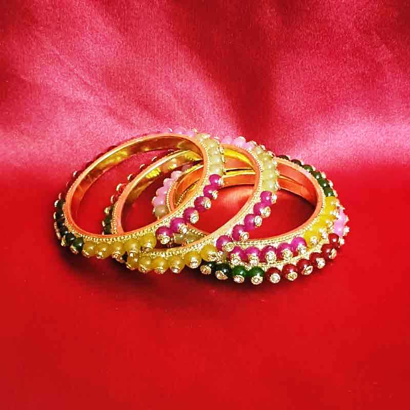 Multi-Color Stone Studded Bangles Set for Women & Girls | Traditional Gold-Toned Bridal Jewellery | Elegant Ethnic Indian Accessories