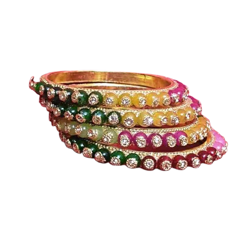 Multi-Color Stone Studded Bangles Set for Women & Girls | Traditional Gold-Toned Bridal Jewellery | Elegant Ethnic Indian Accessories