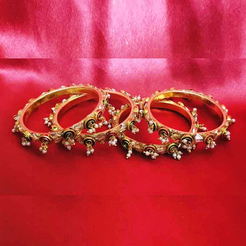 Gold-Toned Pearl Beaded Bangles with Coin Charms for Women & Girls | Traditional Bridal Jewellery | Ethnic Indian Fashion Accessories