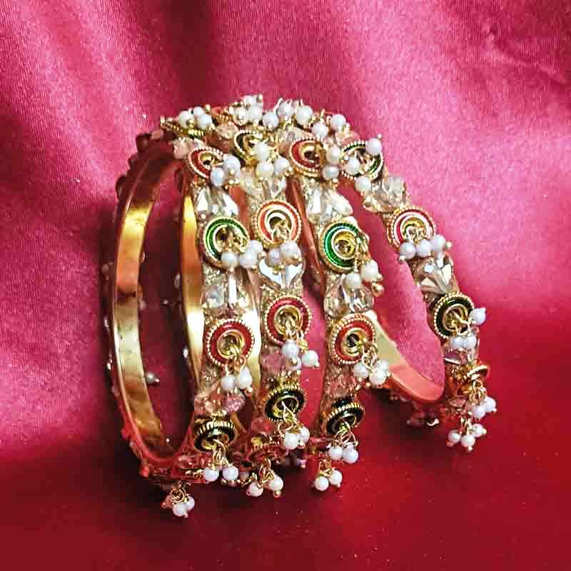 Gold-Toned Pearl Beaded Bangles with Coin Charms for Women & Girls | Traditional Bridal Jewellery | Ethnic Indian Fashion Accessories