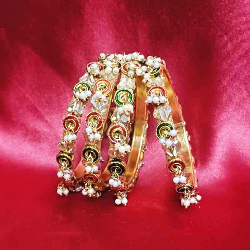 Gold-Toned Pearl Beaded Bangles with Coin Charms for Women & Girls | Traditional Bridal Jewellery | Ethnic Indian Fashion Accessories