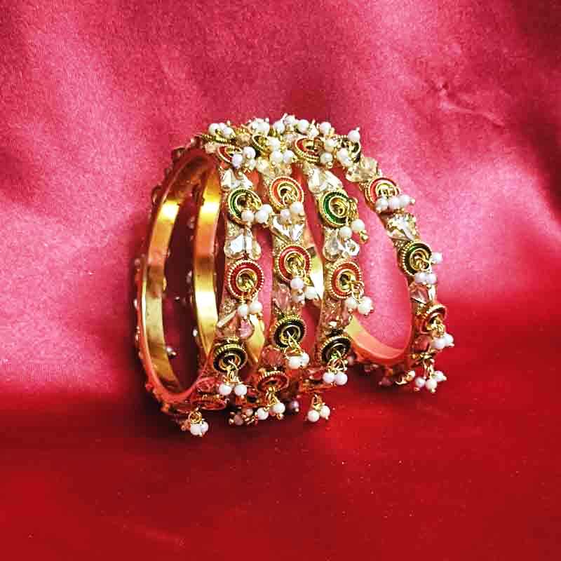 Gold-Toned Pearl Beaded Bangles with Coin Charms for Women & Girls | Traditional Bridal Jewellery | Ethnic Indian Fashion Accessories