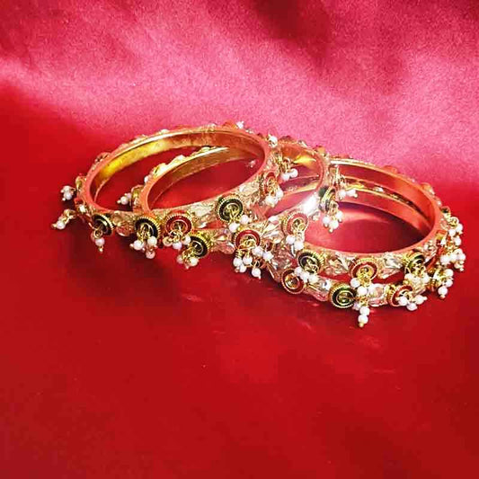 Gold-Toned Pearl Beaded Bangles with Coin Charms for Women & Girls | Traditional Bridal Jewellery | Ethnic Indian Fashion Accessories