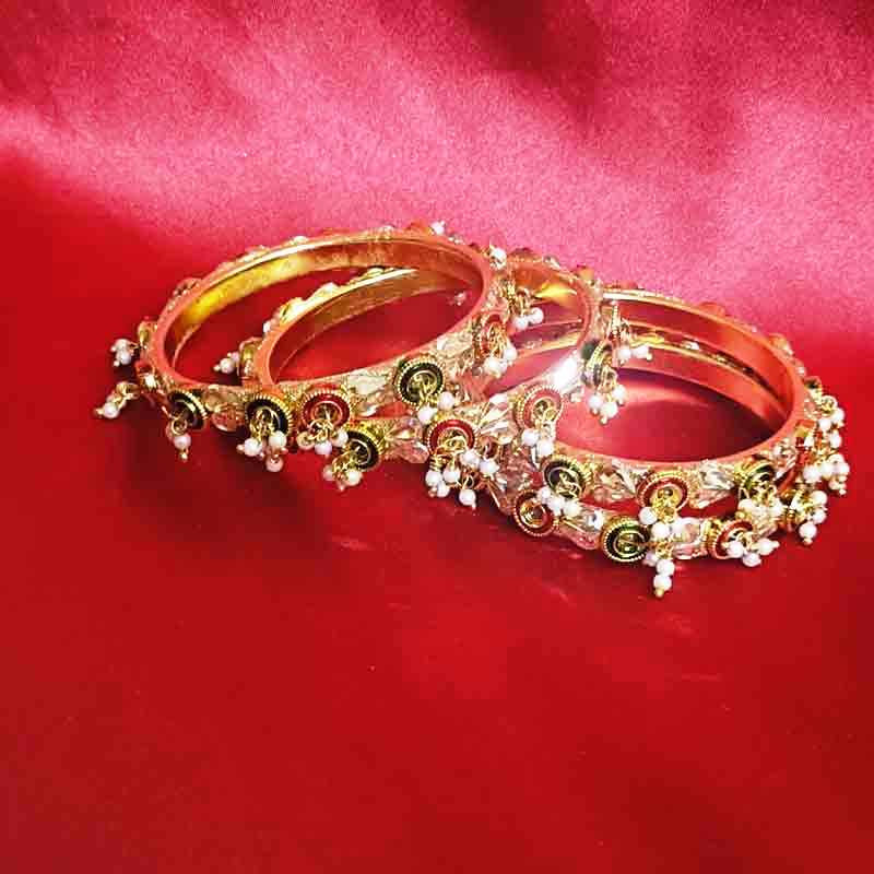 Gold-Toned Pearl Beaded Bangles with Coin Charms for Women & Girls | Traditional Bridal Jewellery | Ethnic Indian Fashion Accessories