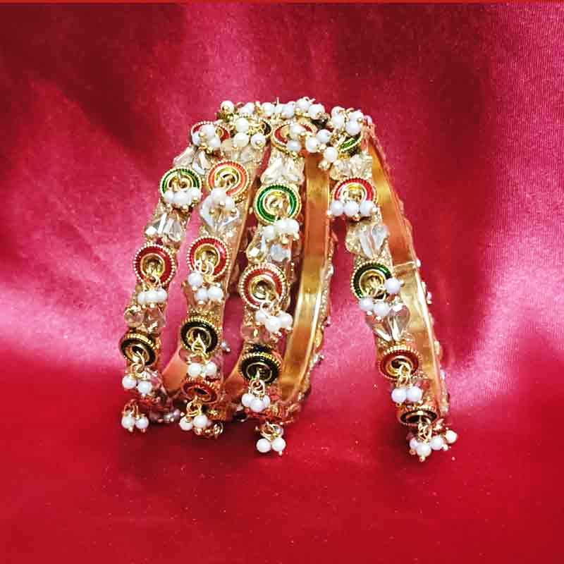 Gold-Toned Pearl Beaded Bangles with Coin Charms for Women & Girls | Traditional Bridal Jewellery | Ethnic Indian Fashion Accessories