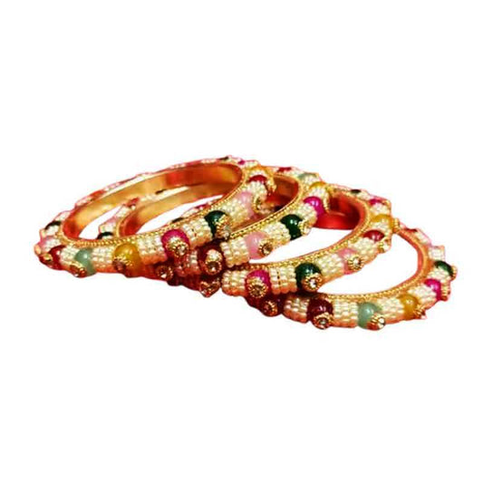 Multicolor Stone & Pearl Embellished Traditional Bangles - Set of 4