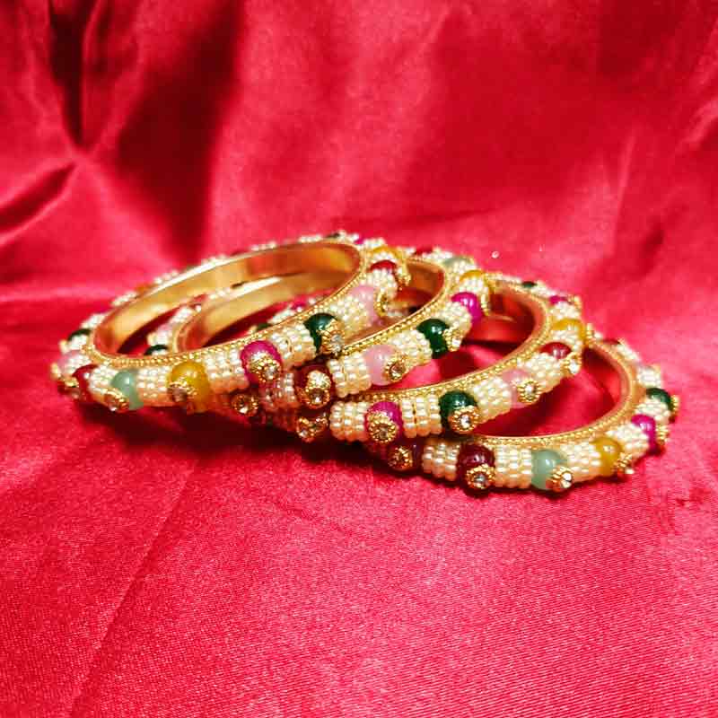 Multicolor Stone & Pearl Embellished Traditional Bangles - Set of 4
