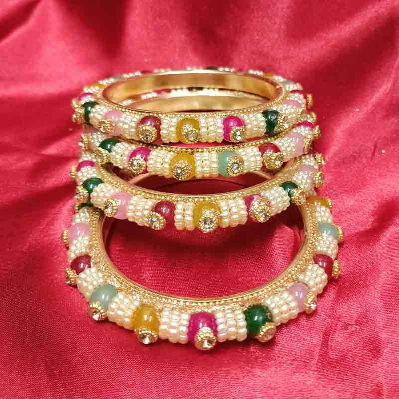 Multicolor Stone & Pearl Embellished Traditional Bangles - Set of 4