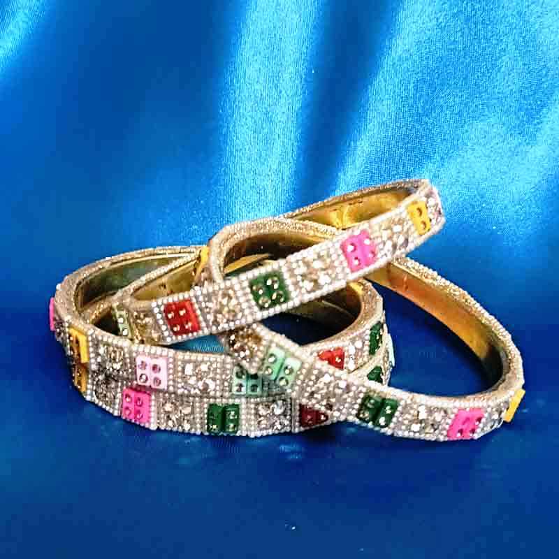 Multi-Color Stone Studded Bangles for Women & Girls | Gold-Toned Traditional Partywear & Wedding Jewellery