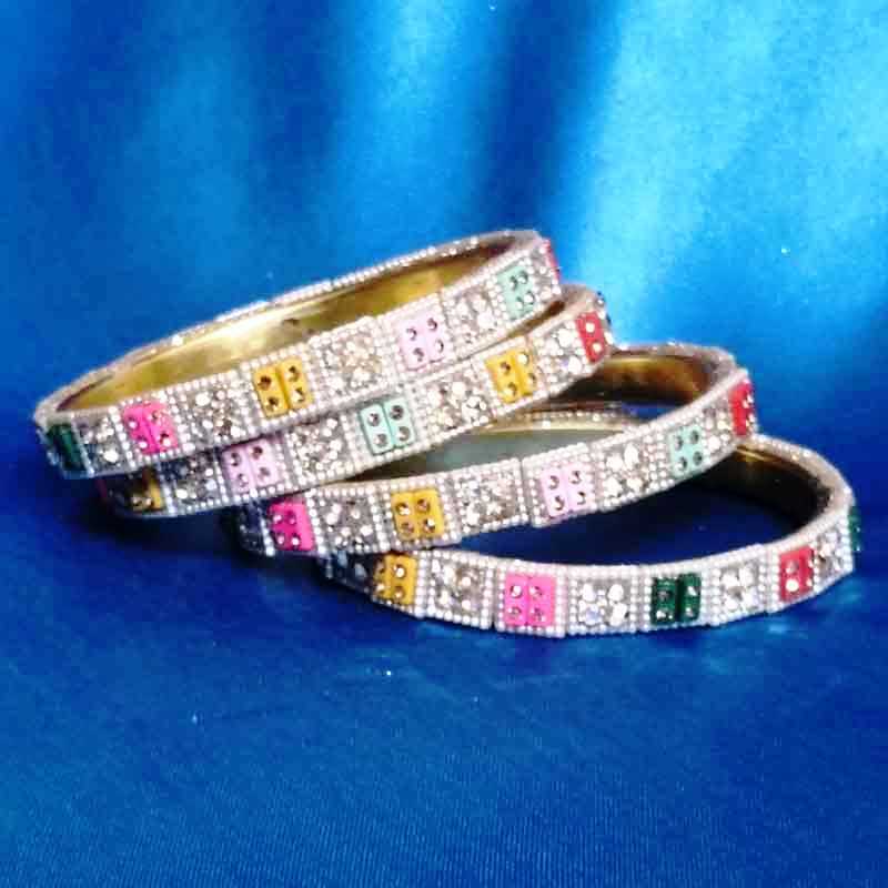 Multi-Color Stone Studded Bangles for Women & Girls | Gold-Toned Traditional Partywear & Wedding Jewellery