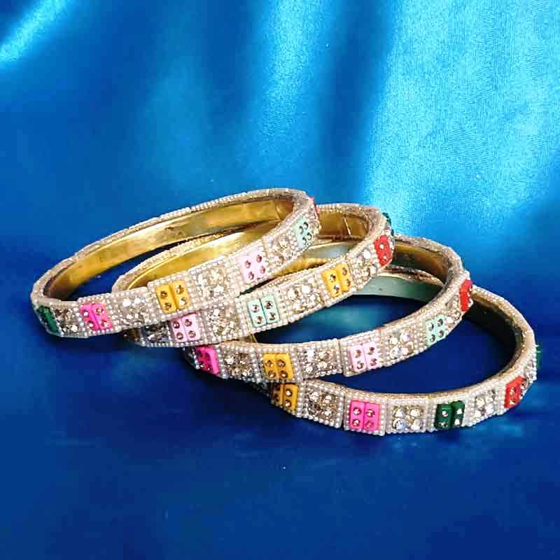 Multi-Color Stone Studded Bangles for Women & Girls | Gold-Toned Traditional Partywear & Wedding Jewellery