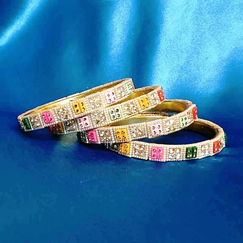 Multi-Color Stone Studded Bangles for Women & Girls | Gold-Toned Traditional Partywear & Wedding Jewellery