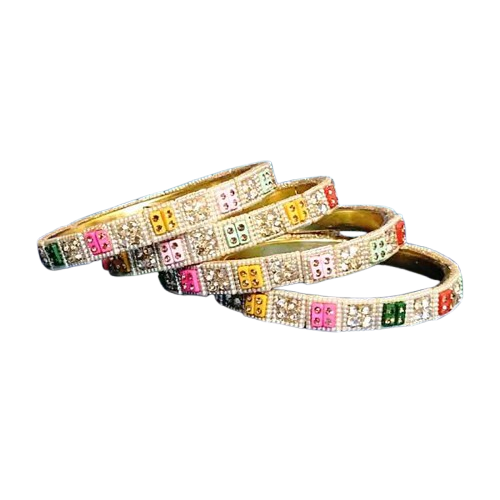 Multi-Color Stone Studded Bangles for Women & Girls | Gold-Toned Traditional Partywear & Wedding Jewellery