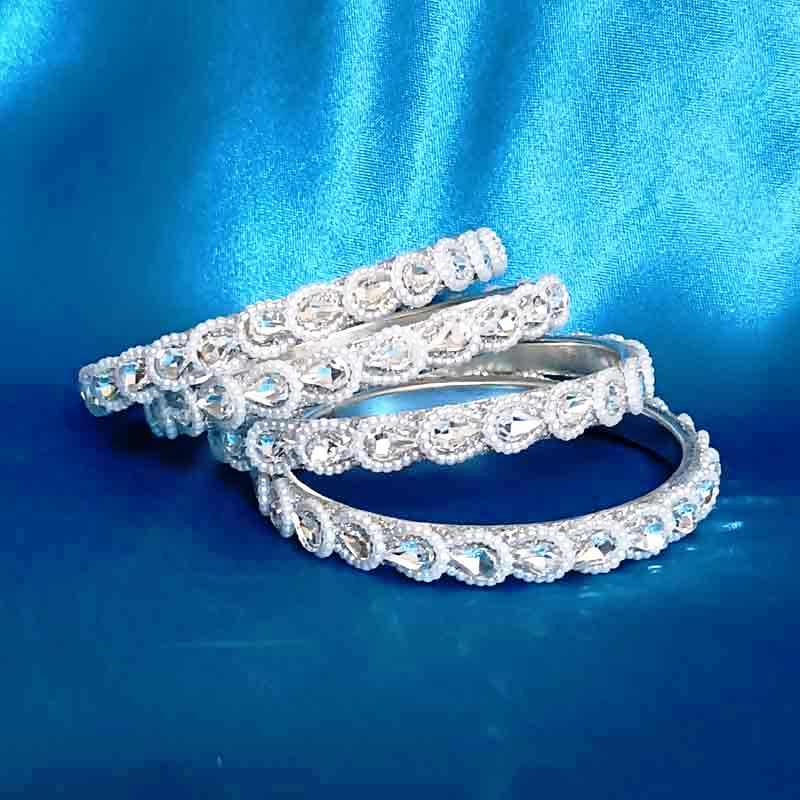 Newly arrived Metal Base Golden Bangles Adorned with Artificial Tear Drop Stones Pair of 2