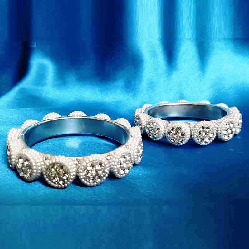 Elegant Silver-Tone Crystal Studded Bangles for Women & Girls | Stylish Round Stone Beaded Kada Set | Partywear, Wedding & Festive Fashion Jewelry