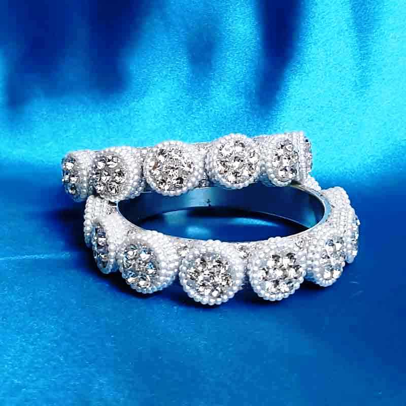 Elegant Silver-Tone Crystal Studded Bangles for Women & Girls | Stylish Round Stone Beaded Kada Set | Partywear, Wedding & Festive Fashion Jewelry