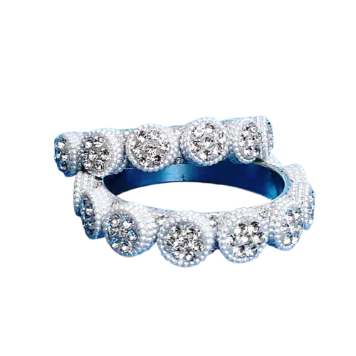 Elegant Silver-Tone Crystal Studded Bangles for Women & Girls | Stylish Round Stone Beaded Kada Set | Partywear, Wedding & Festive Fashion Jewelry