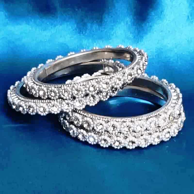Latest Metal Base Silver Toned Bangles Adorned with Artificial Stones and Beads