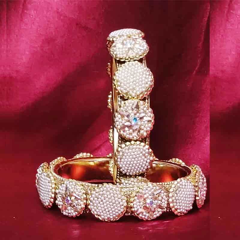 Luxury Pearl Studded Gold-Plated Bangles for Women & Girls | Traditional Ethnic Indian Style | Crystal Embellished Jewelry Set of 2