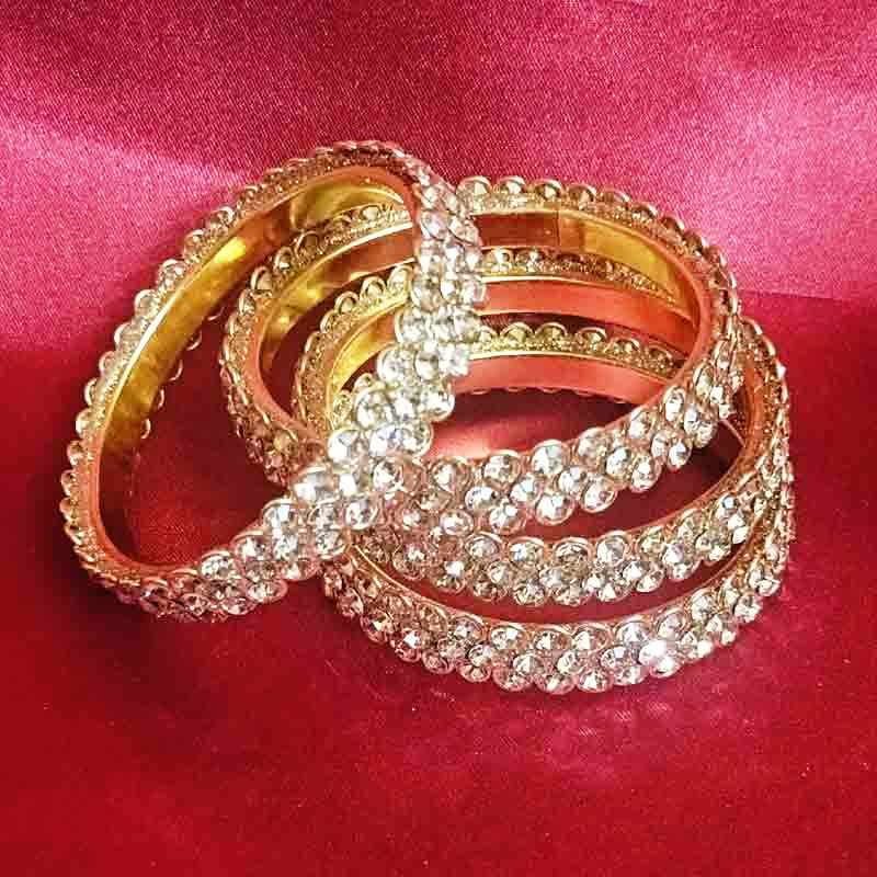 Gold-Toned Crystal Studded Bangles Set for Women & Girls | Elegant Traditional & Wedding Jewellery | Sparkling Stone-Studded Bridal Bangles